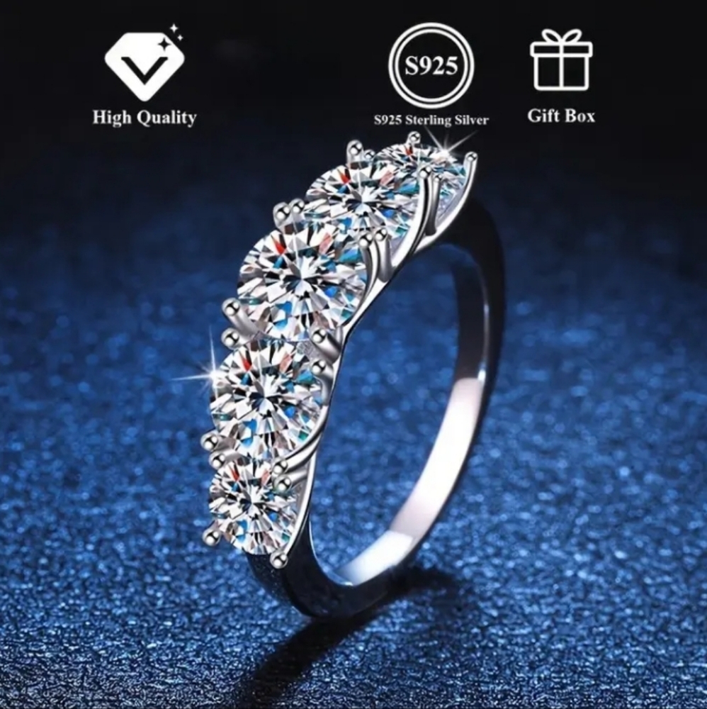 3.6Ct Cubic Zirconia Silver Stainless Steel Ring Women's Lined Ring - Picture 2 of 8
